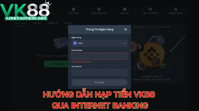 Hướng dẫn nạp tiền VK88 qua internet banking
