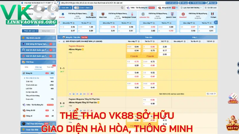 Thể thao VK88 sở hữu giao diện hài hòa, thông minh