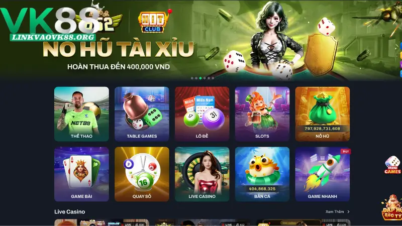 Truy cập vào trang chủ nhà cái VK88